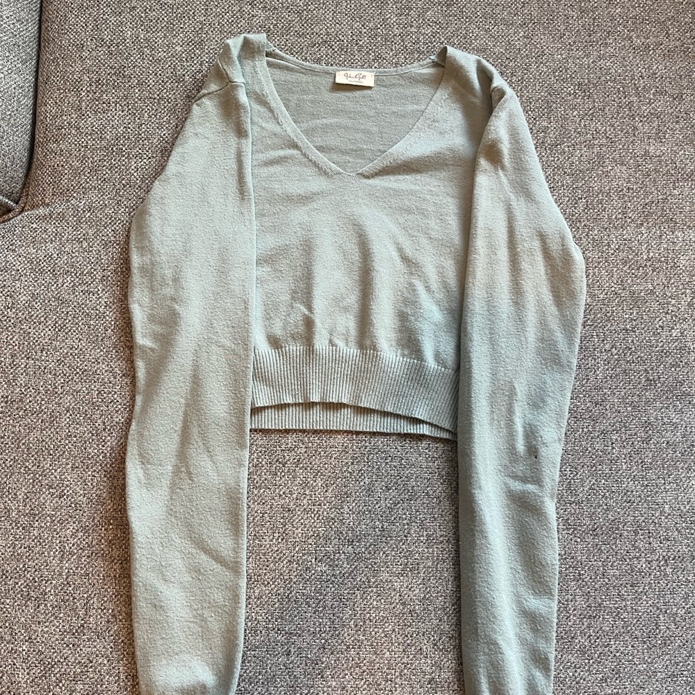 John Galt V-Neck Cropped Sweater - Green